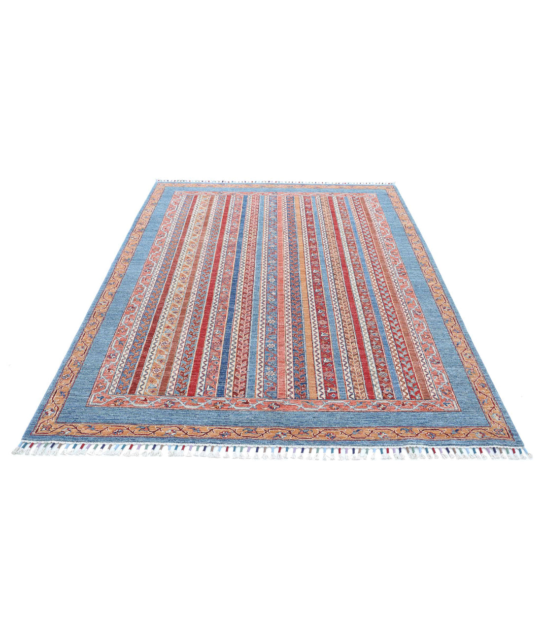 Shaal 5'6'' X 7'10'' Hand-Knotted Wool Rug 5'6'' x 7'10'' (165 X 235) / Blue / Multi