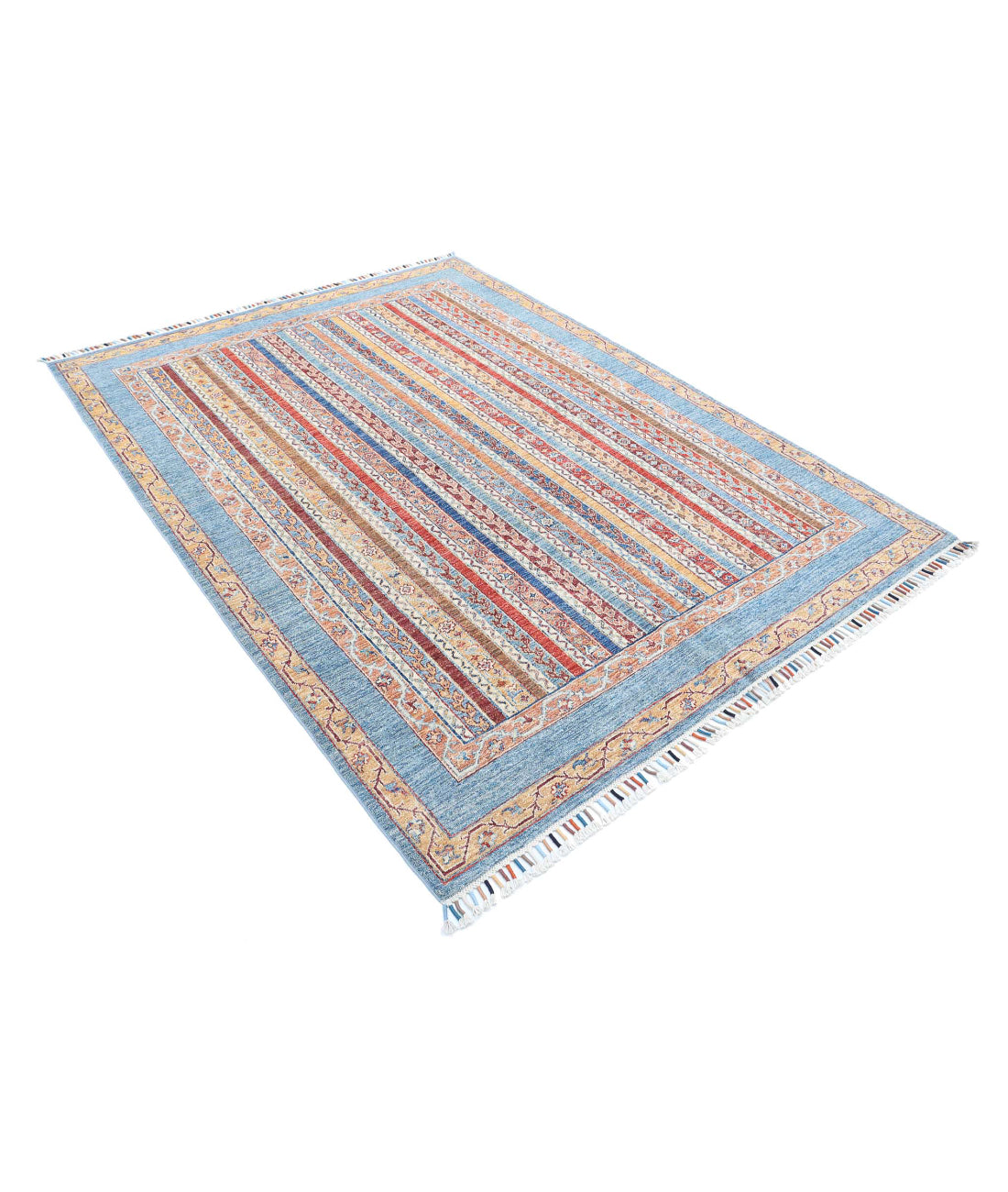 Shaal 5'8'' X 7'6'' Hand-Knotted Wool Rug 5'8'' x 7'6'' (170 X 225) / Blue / Multi