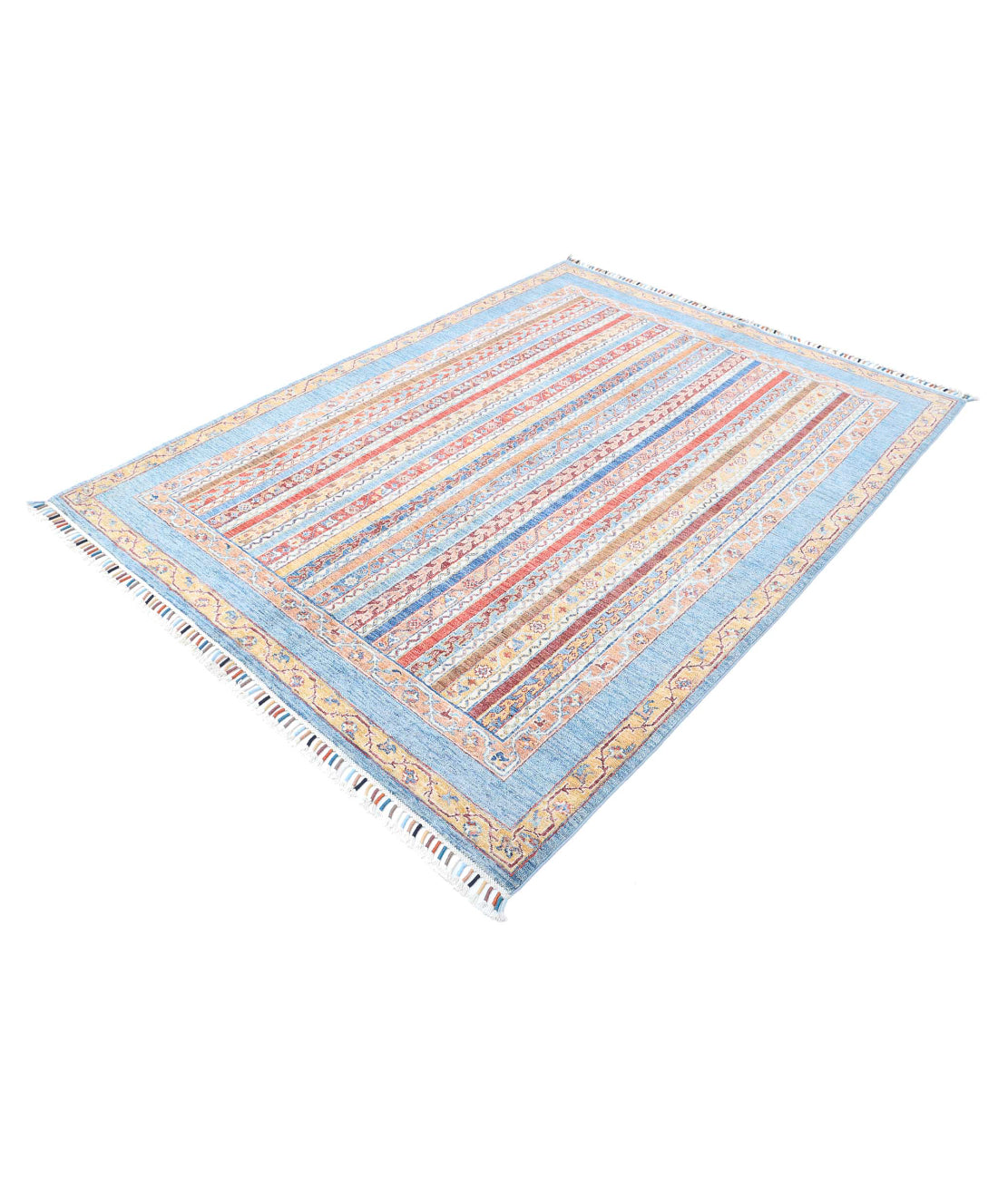 Shaal 5'8'' X 7'6'' Hand-Knotted Wool Rug 5'8'' x 7'6'' (170 X 225) / Blue / Multi