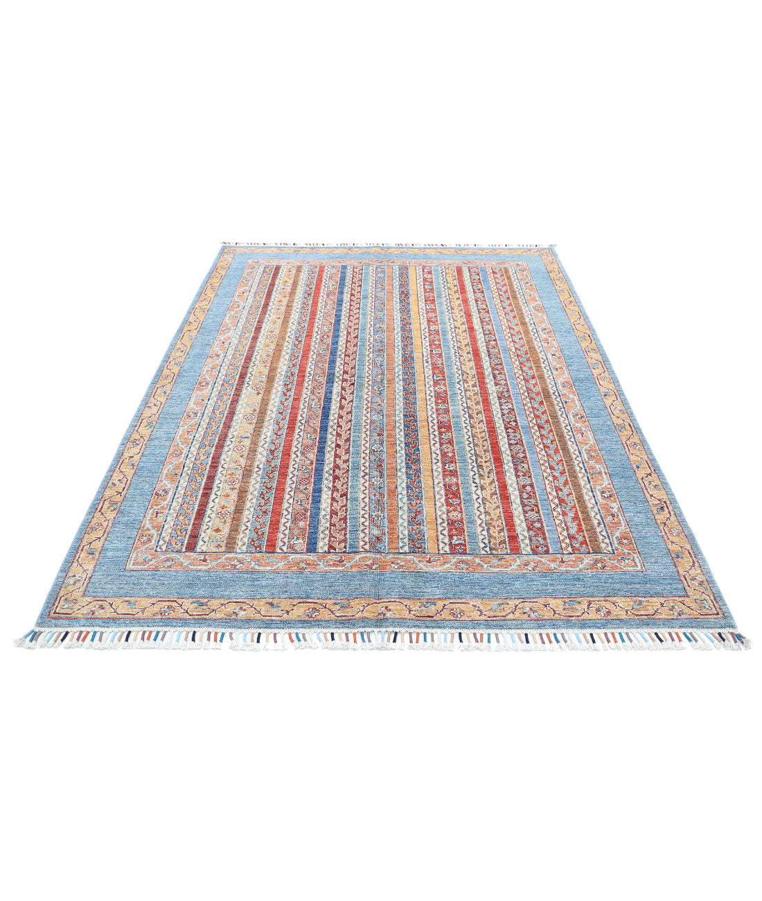 Shaal 5'8'' X 7'6'' Hand-Knotted Wool Rug 5'8'' x 7'6'' (170 X 225) / Blue / Multi