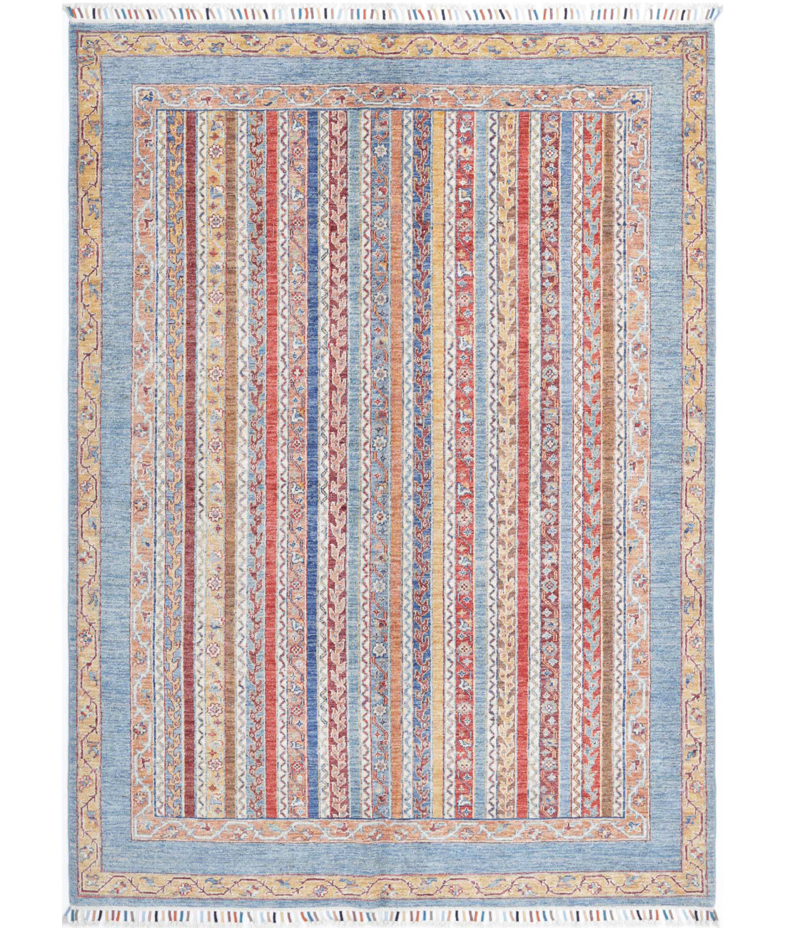 Shaal 5'8'' X 7'6'' Hand-Knotted Wool Rug 5'8'' x 7'6'' (170 X 225) / Blue / Multi