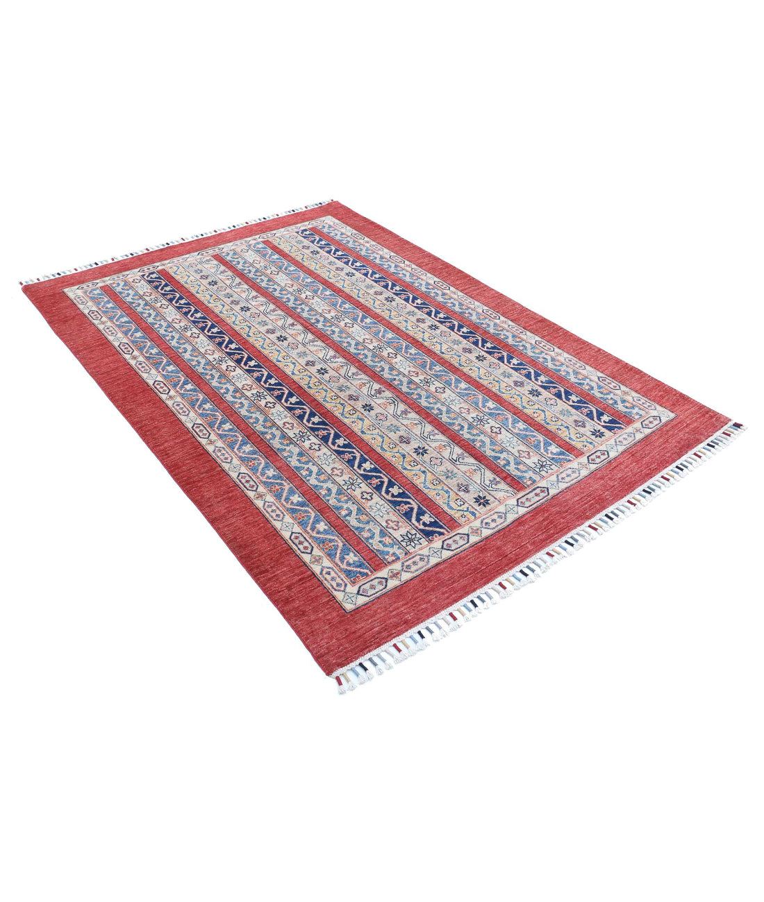 Shaal 4'9'' X 6'7'' Hand-Knotted Wool Rug 4'9'' x 6'7'' (143 X 198) / Red / Multi