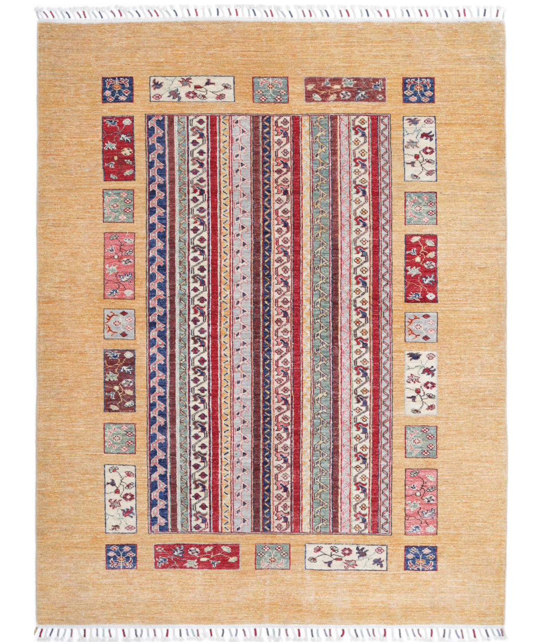 Shaal 4'11'' X 6'6'' Hand-Knotted Wool Rug 4'11'' x 6'6'' (148 X 195) / Gold / Multi