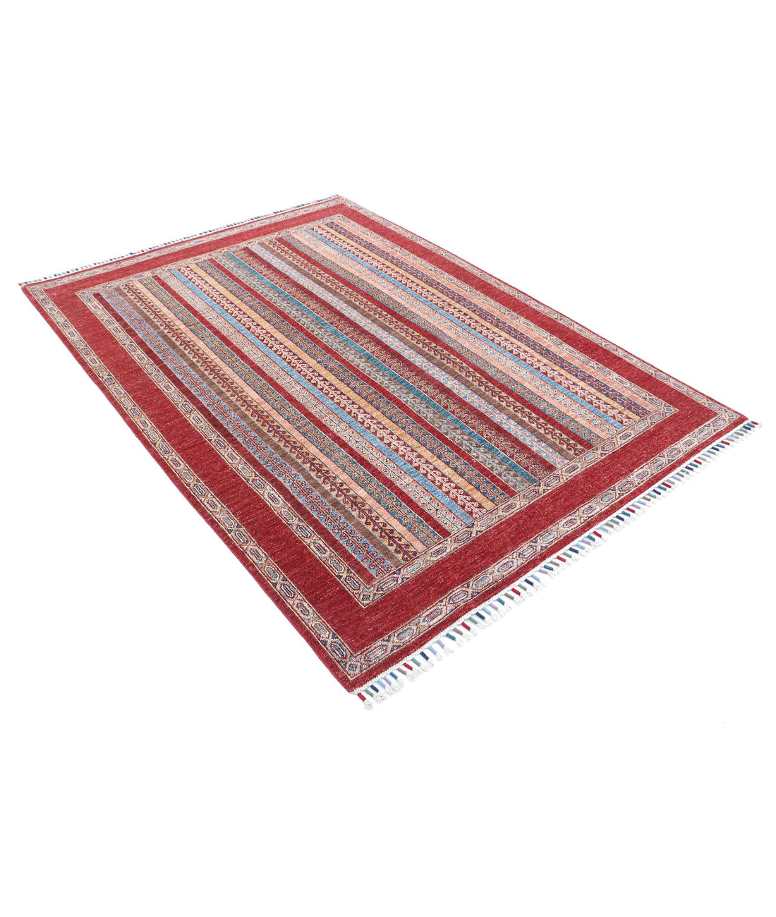 Shaal 5'0'' X 6'9'' Hand-Knotted Wool Rug 5'0'' x 6'9'' (150 X 203) / Red / Blue