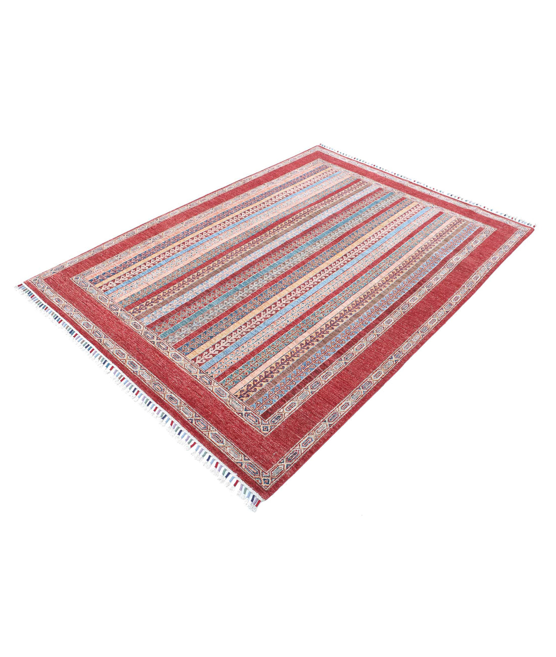 Shaal 5'0'' X 6'9'' Hand-Knotted Wool Rug 5'0'' x 6'9'' (150 X 203) / Red / Blue