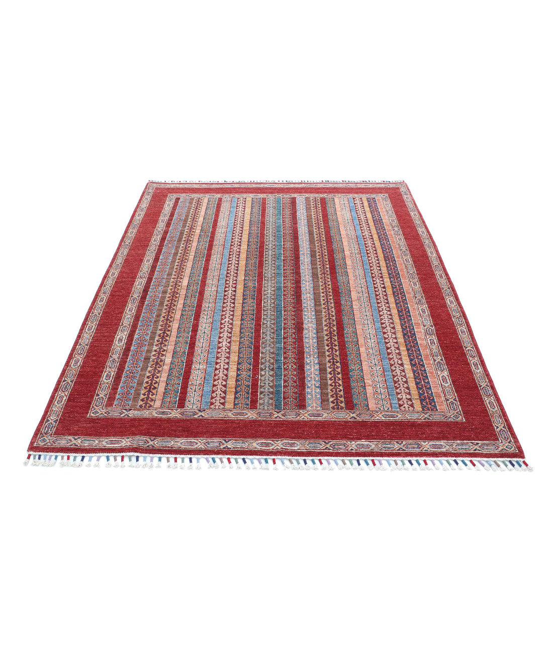 Shaal 5'0'' X 6'9'' Hand-Knotted Wool Rug 5'0'' x 6'9'' (150 X 203) / Red / Blue