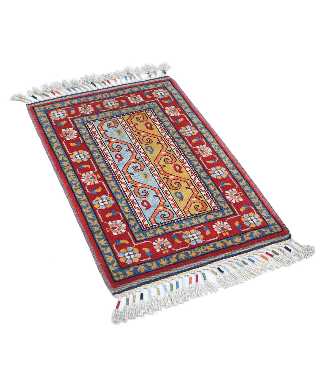 Shaal 2'0'' X 2'11'' Hand-Knotted Wool Rug 2'0'' x 2'11'' (60 X 88) / Red / Blue