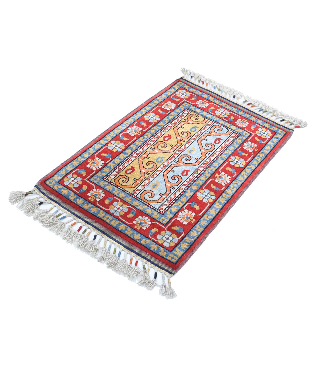 Shaal 2'0'' X 2'11'' Hand-Knotted Wool Rug 2'0'' x 2'11'' (60 X 88) / Red / Blue