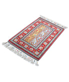 Shaal 2'0'' X 2'11'' Hand-Knotted Wool Rug 2'0'' x 2'11'' (60 X 88) / Red / Blue