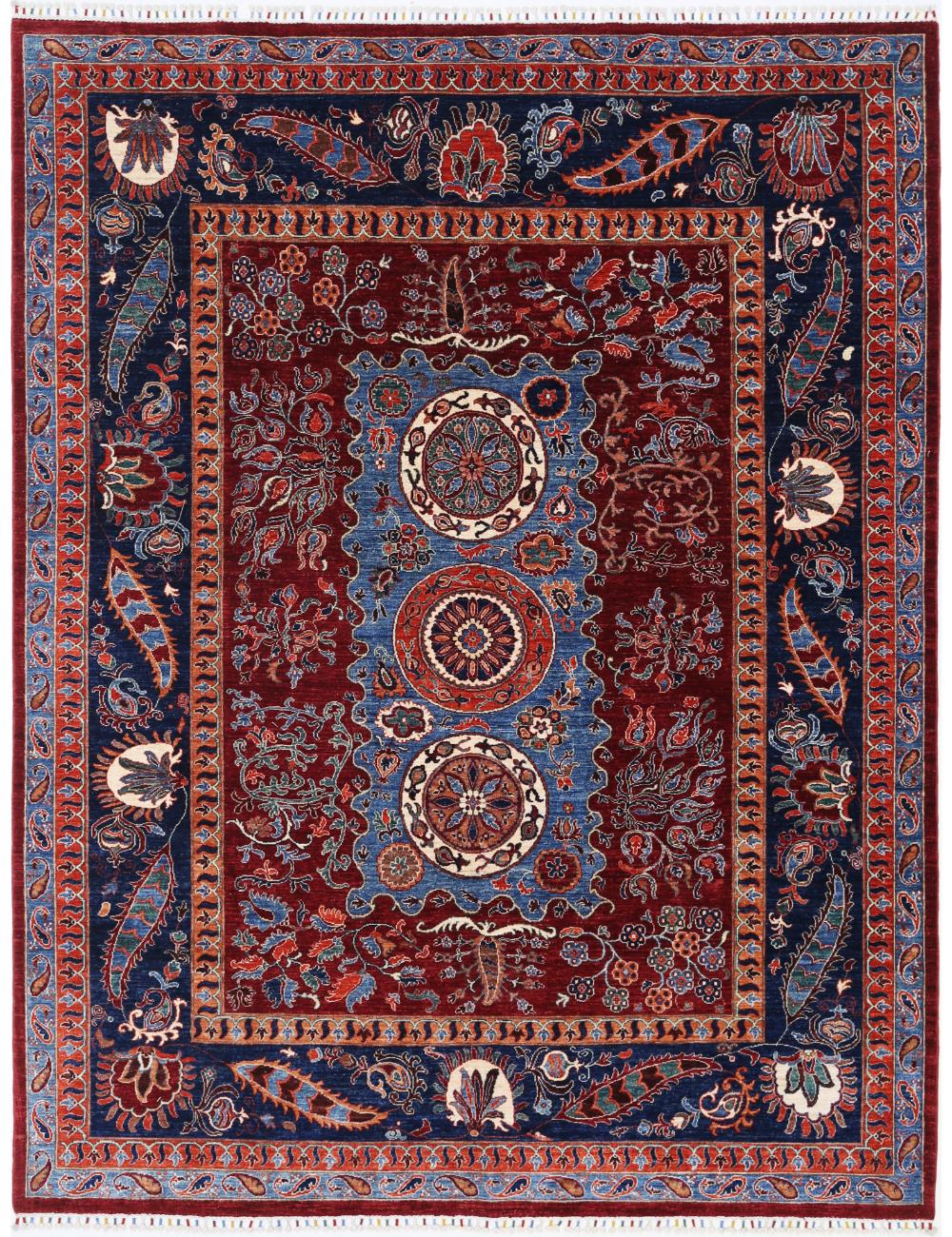 Suzani 8' 2" X 10' 5" Hand-Knotted Wool Rug 8' 2" X 10' 5" (249 X 318) / Red / Blue