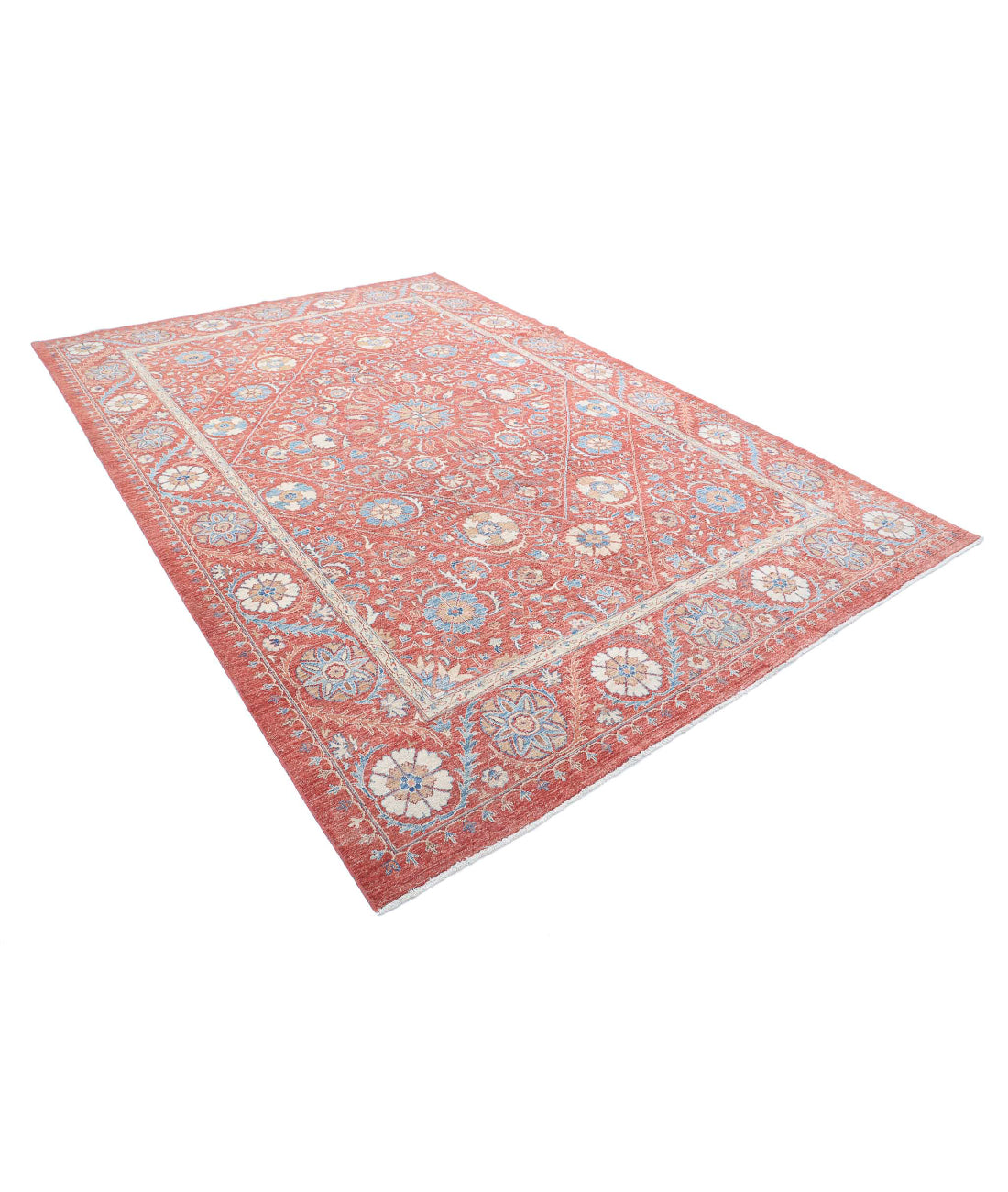 Suzani 7'11'' X 11'6'' Hand-Knotted Wool Rug 7'11'' x 11'6'' (238 X 345) / Red / Blue