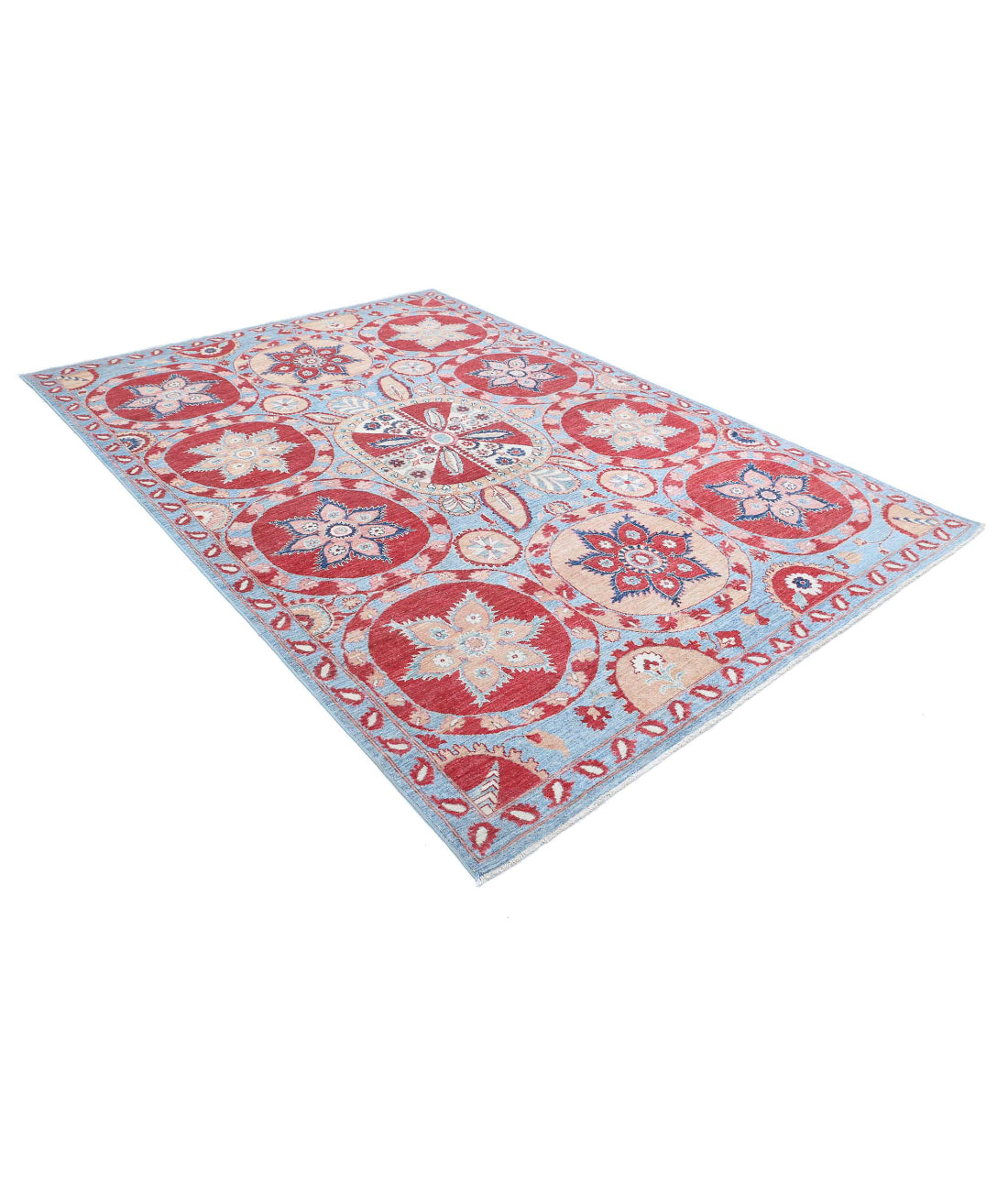 Suzani 6'8'' X 9'7'' Hand-Knotted Wool Rug 6'8'' x 9'7'' (200 X 288) / Teal / Red