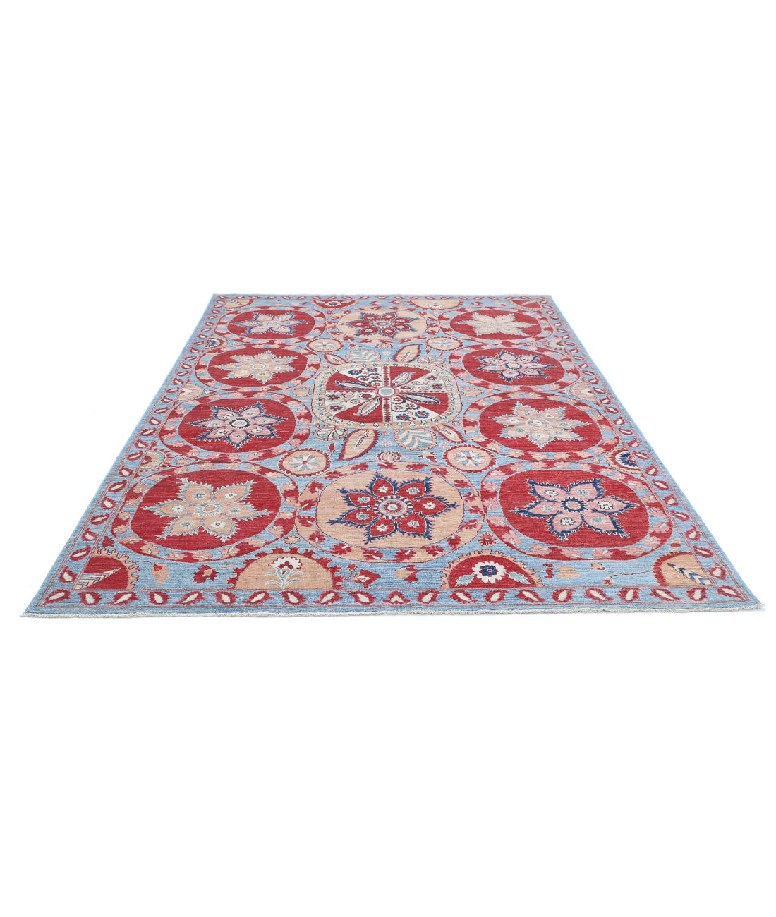 Suzani 6'8'' X 9'7'' Hand-Knotted Wool Rug 6'8'' x 9'7'' (200 X 288) / Teal / Red