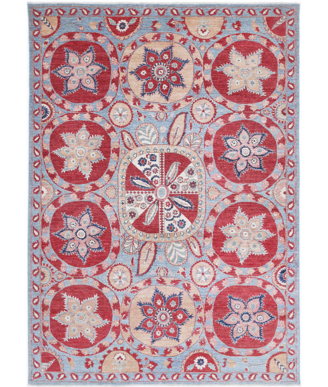 Suzani 6'8'' X 9'7'' Hand-Knotted Wool Rug 6'8'' x 9'7'' (200 X 288) / Teal / Red