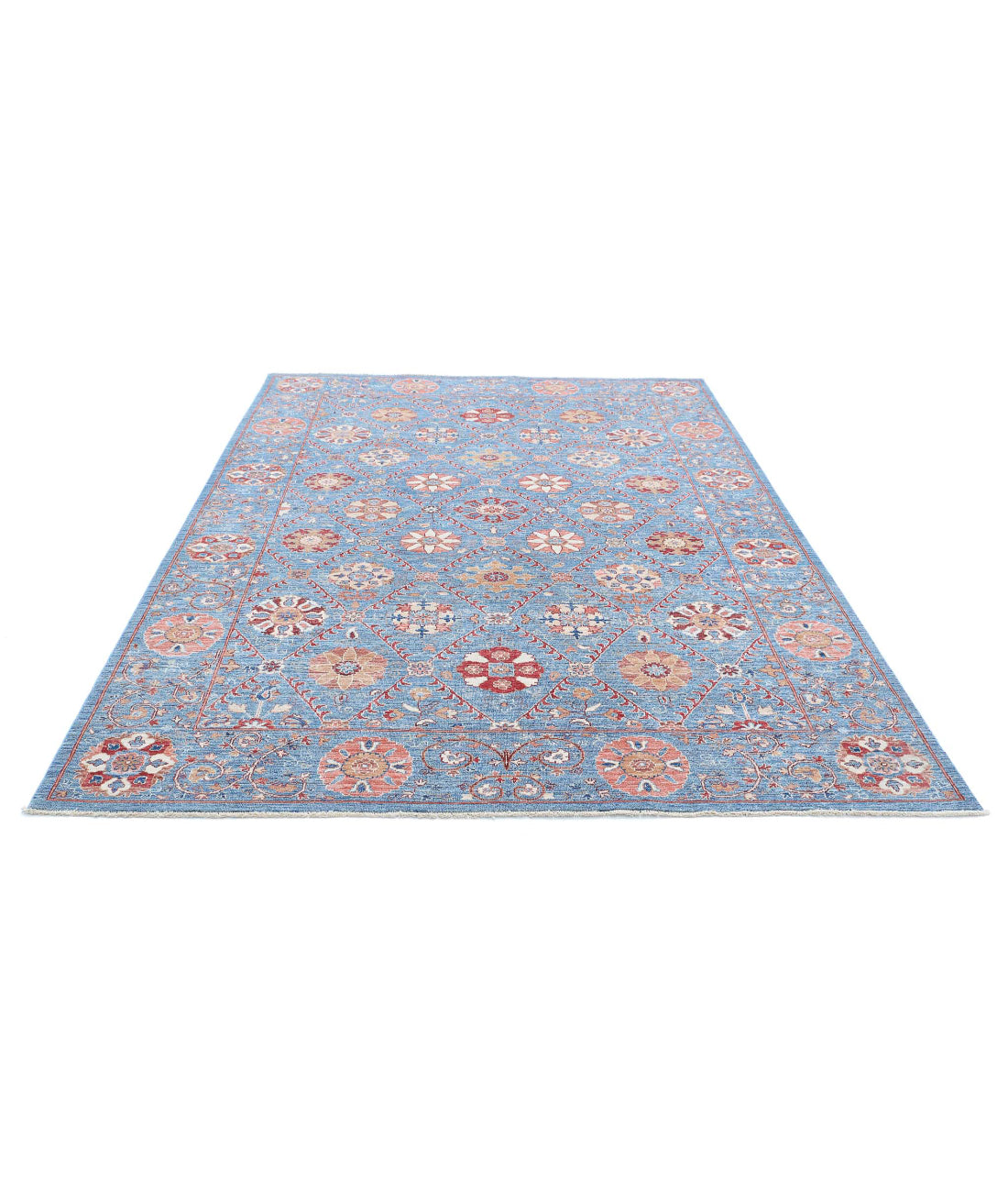 Suzani 6'8'' X 9'3'' Hand-Knotted Wool Rug 6'8'' x 9'3'' (200 X 278) / Blue / Rust