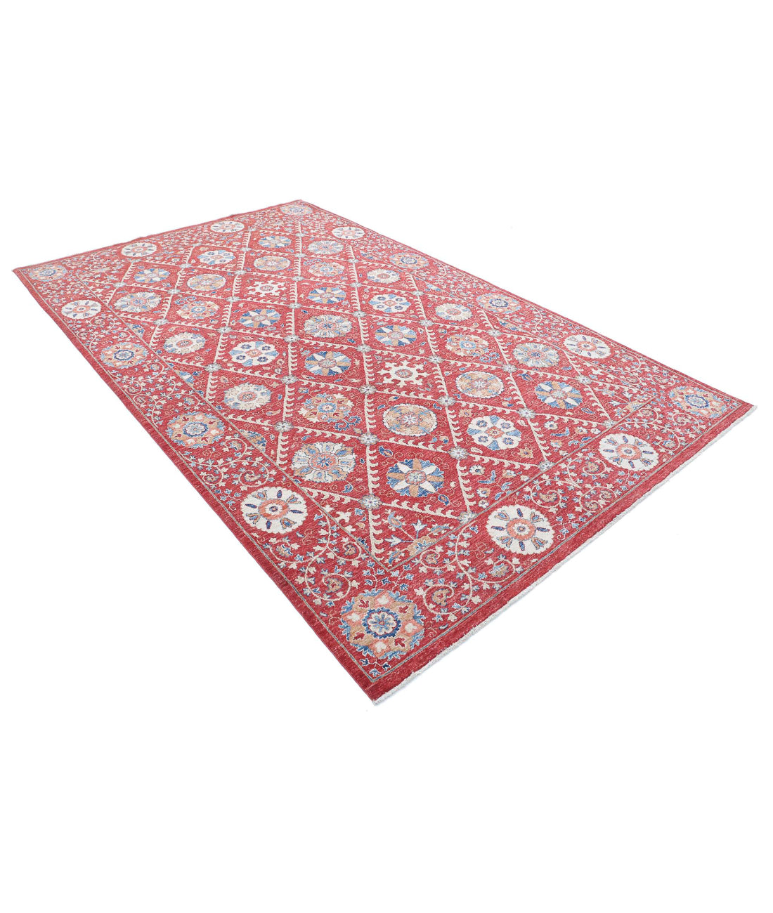 Suzani 6'4'' X 10'2'' Hand-Knotted Wool Rug 6'4'' x 10'2'' (190 X 305) / Red / Ivory