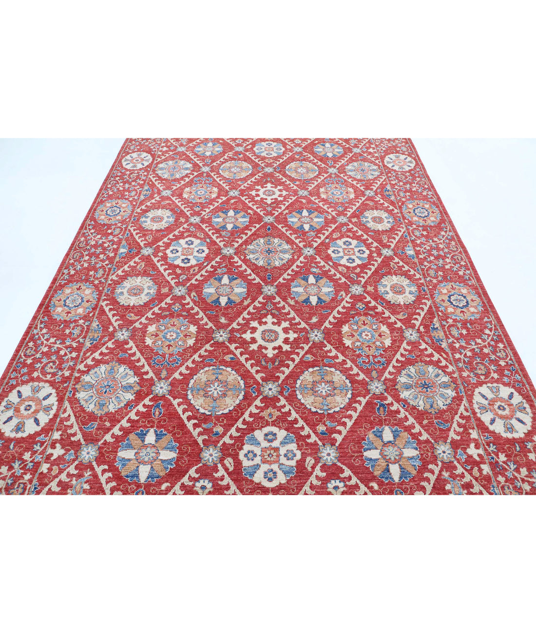 Suzani 6'4'' X 10'2'' Hand-Knotted Wool Rug 6'4'' x 10'2'' (190 X 305) / Red / Ivory