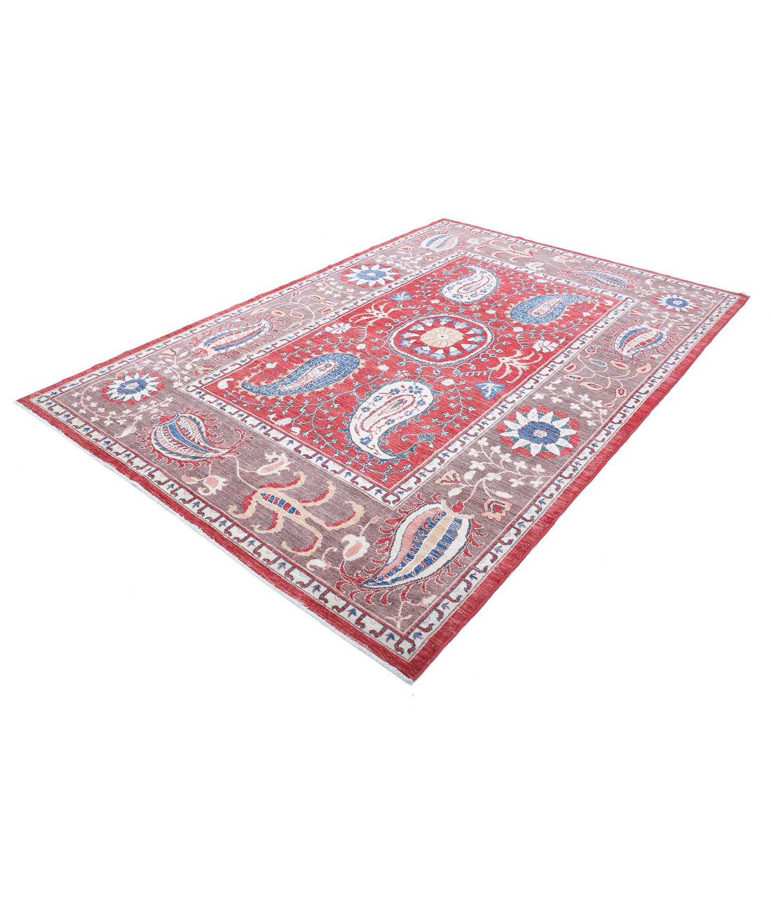 Suzani 6'7'' X 9'9'' Hand-Knotted Wool Rug 6'7'' x 9'9'' (198 X 293) / Red / Brown