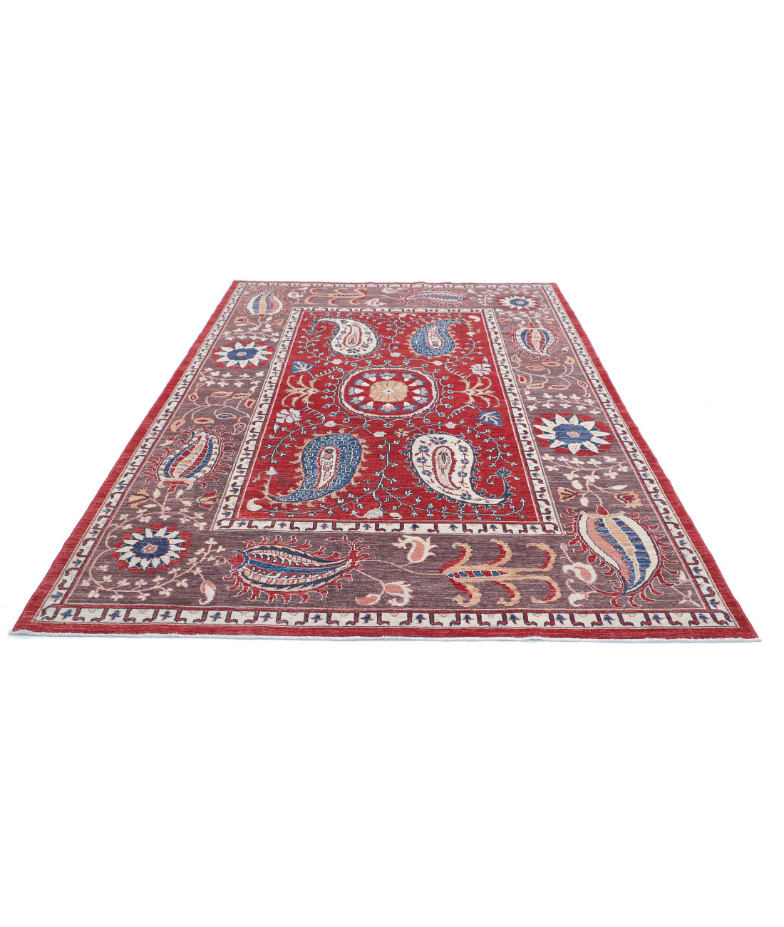 Suzani 6'7'' X 9'9'' Hand-Knotted Wool Rug 6'7'' x 9'9'' (198 X 293) / Red / Brown