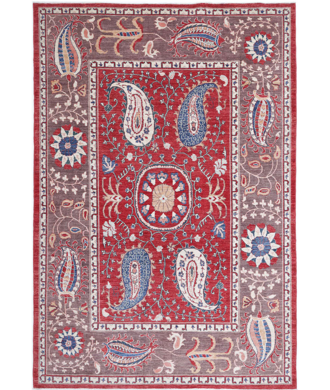 Suzani 6'7'' X 9'9'' Hand-Knotted Wool Rug 6'7'' x 9'9'' (198 X 293) / Red / Brown