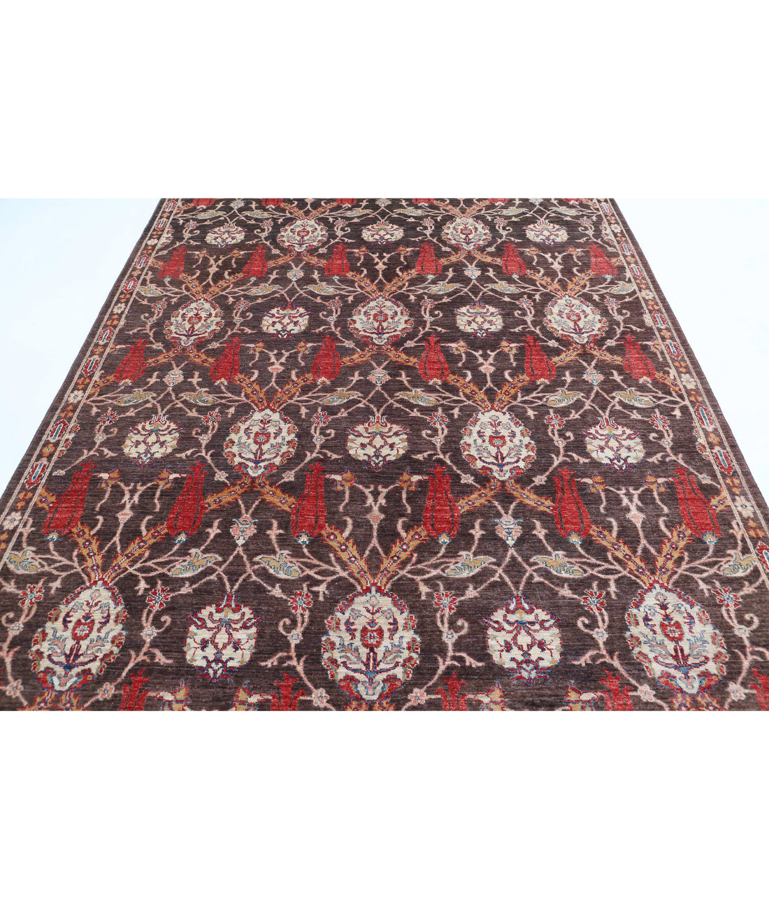 Suzani 6'6'' X 9'9'' Hand-Knotted Wool Rug 6'6'' x 9'9'' (195 X 293) / Brown / Ivory