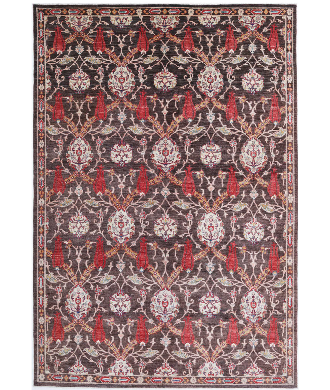 Suzani 6'6'' X 9'9'' Hand-Knotted Wool Rug 6'6'' x 9'9'' (195 X 293) / Brown / Ivory