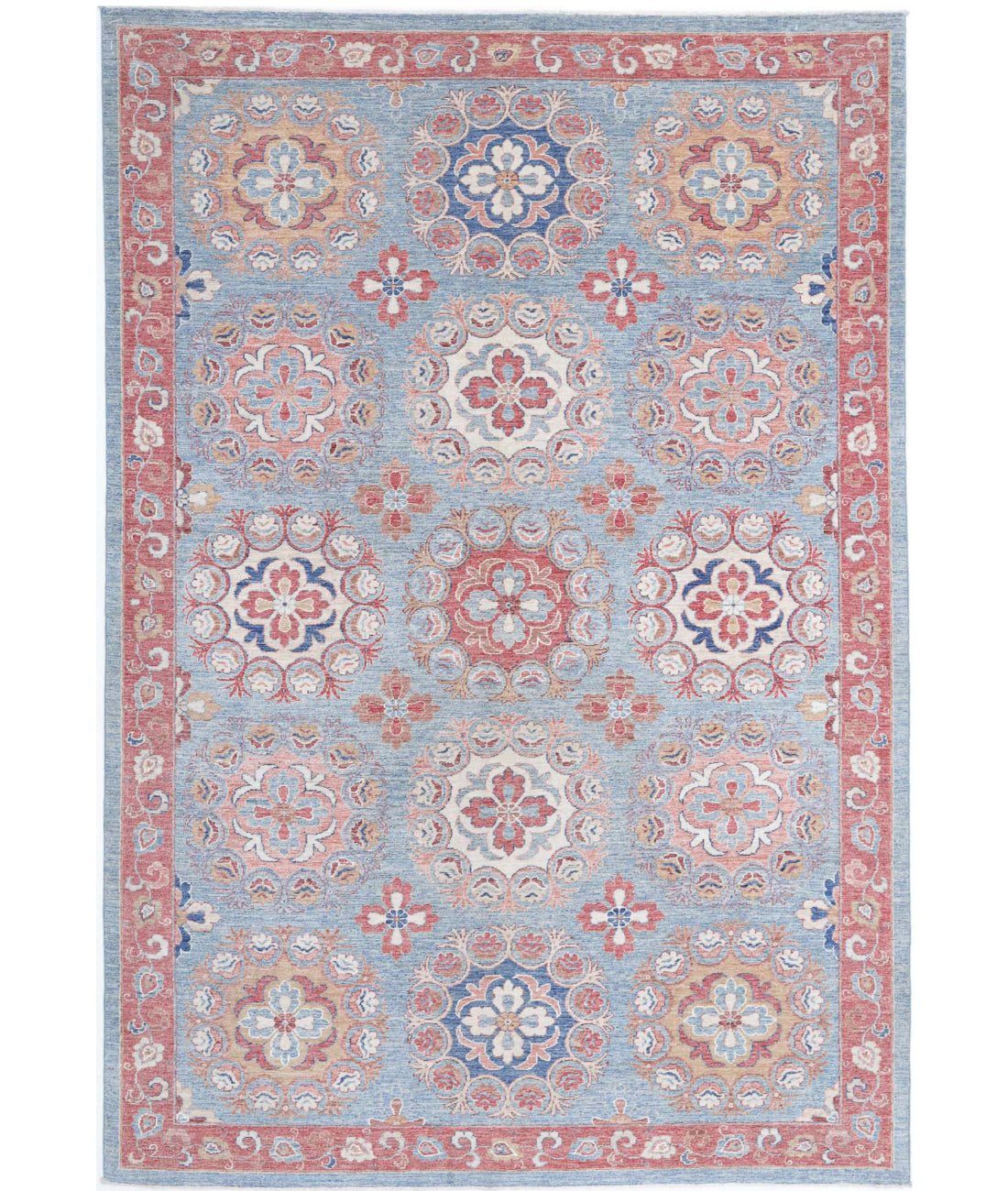 Suzani 6'5'' X 9'6'' Hand-Knotted Wool Rug 6'5'' x 9'6'' (193 X 285) / Teal / Red