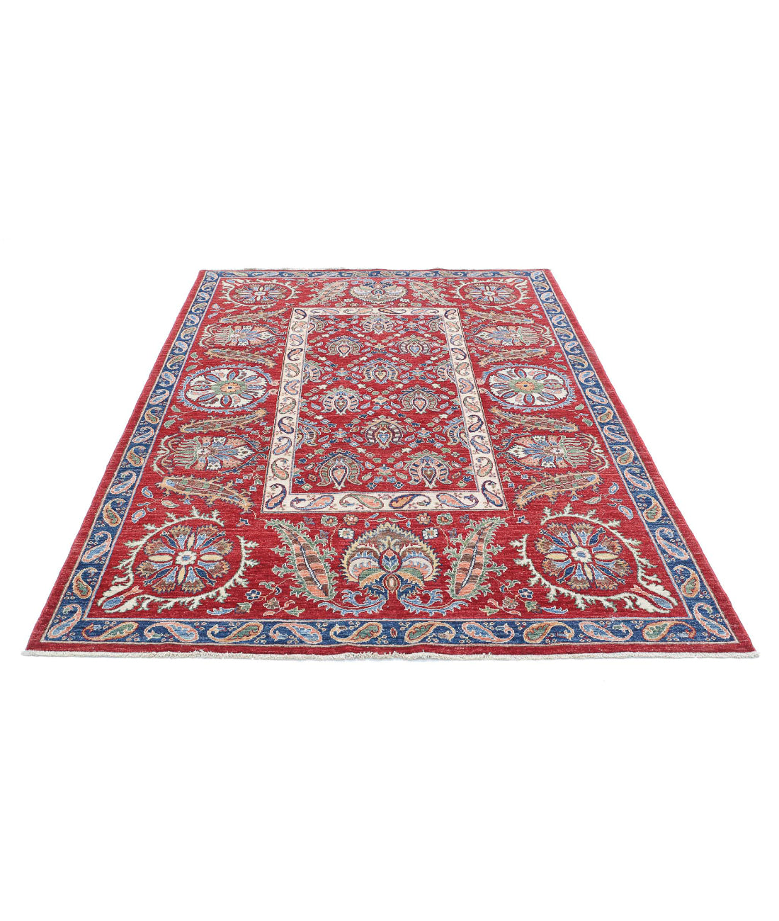 Suzani 5'8'' X 8'0'' Hand-Knotted Wool Rug 5'8'' x 8'0'' (170 X 240) / Red / Ivory