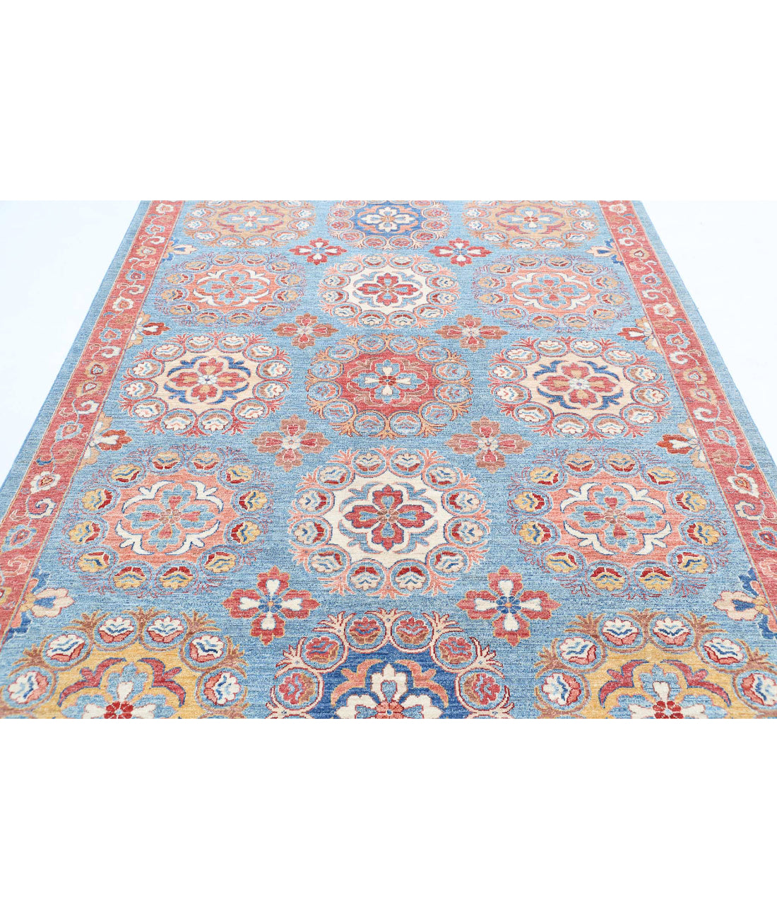 Suzani 6'3'' X 8'8'' Hand-Knotted Wool Rug 6'3'' x 8'8'' (188 X 260) / Blue / Red