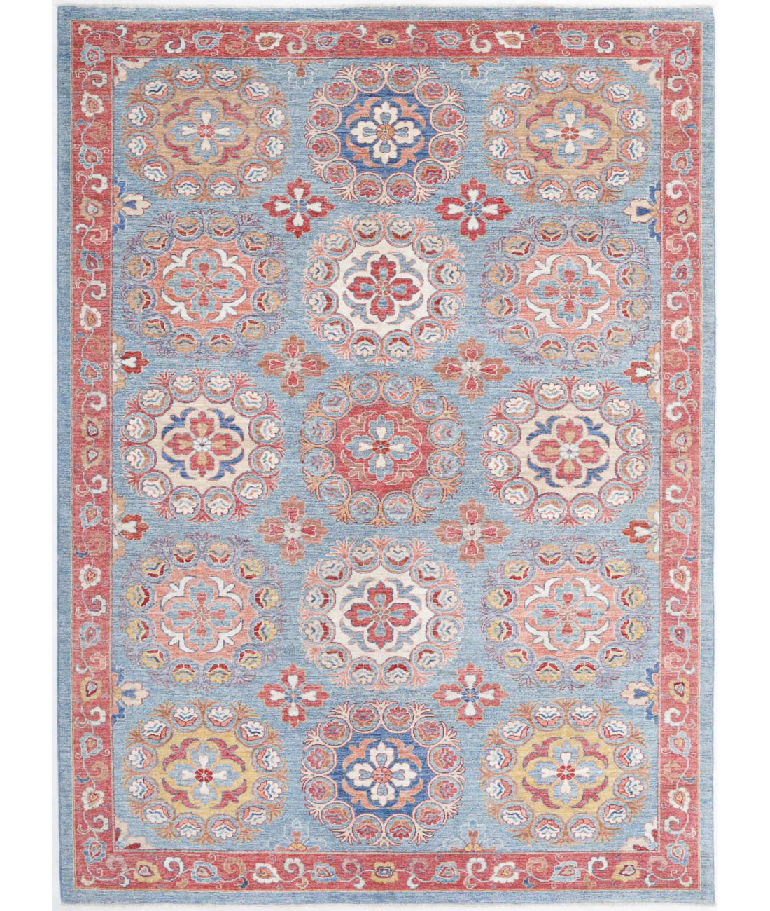 Suzani 6'3'' X 8'8'' Hand-Knotted Wool Rug 6'3'' x 8'8'' (188 X 260) / Blue / Red