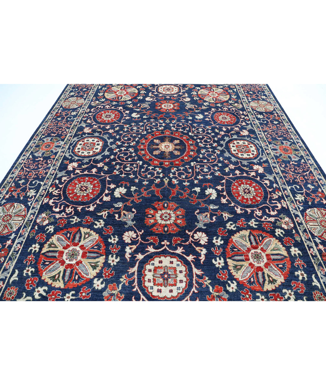 Suzani 8'10'' X 11'10'' Hand-Knotted Wool Rug 8'10'' x 11'10'' (265 X 355) / Blue / Ivory