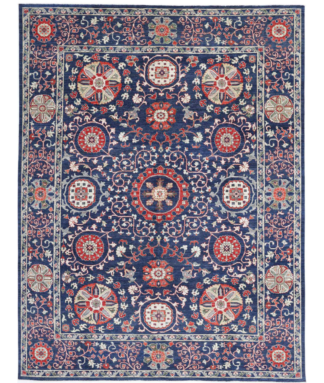 Suzani 8'10'' X 11'10'' Hand-Knotted Wool Rug 8'10'' x 11'10'' (265 X 355) / Blue / Ivory