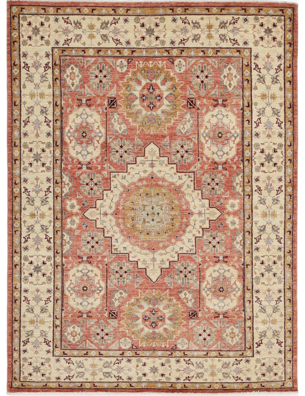 Ziegler 4' 11" X 6' 9" Hand-Knotted Wool Rug 4' 11" X 6' 9" (150 X 206) / Ivory / Red