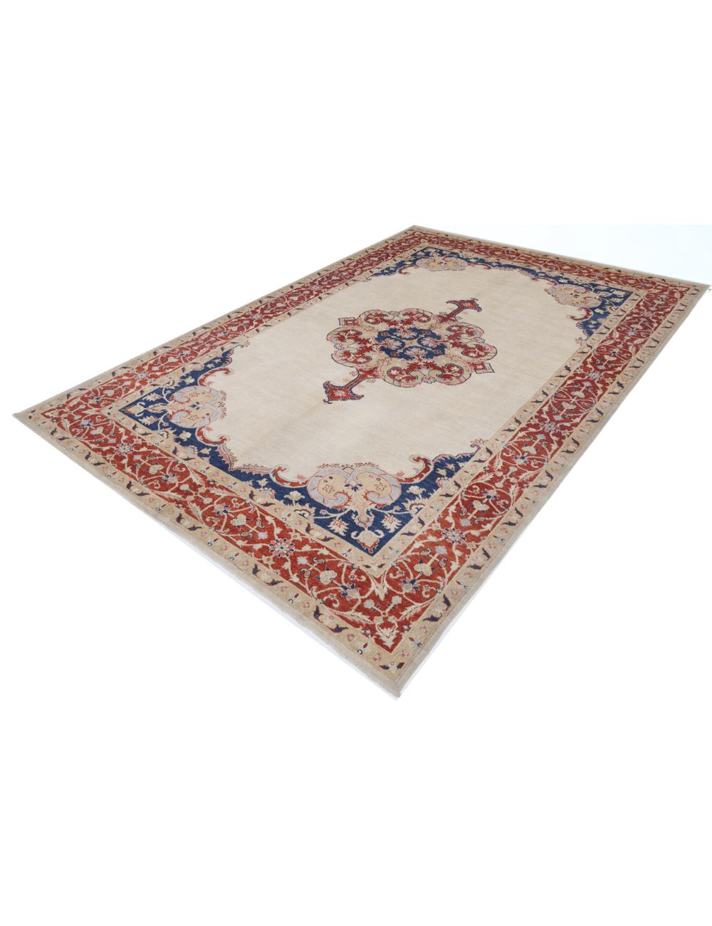 Ziegler 6' 9" X 9' 3" Hand-Knotted Wool Rug 6' 9" X 9' 3" (206 X 282) / Ivory / Red