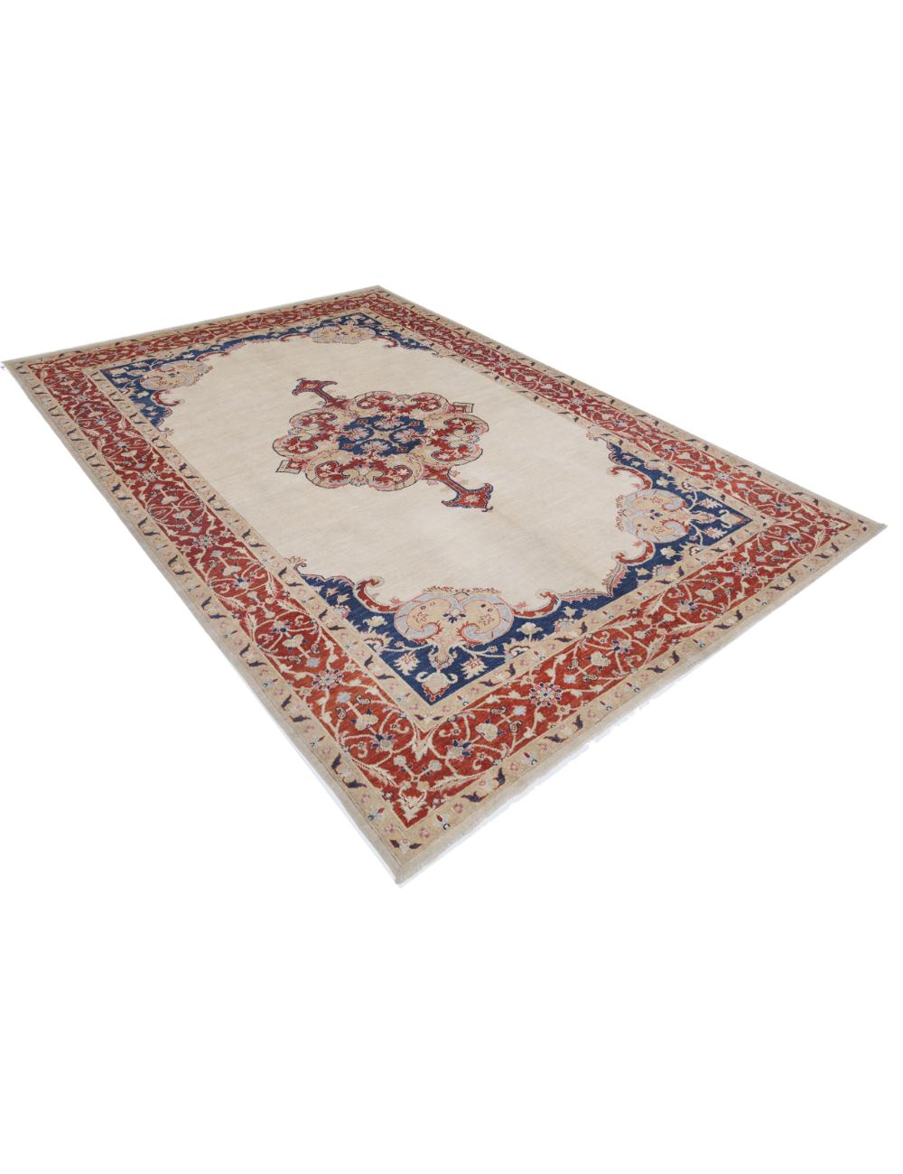 Ziegler 6' 9" X 9' 3" Hand-Knotted Wool Rug 6' 9" X 9' 3" (206 X 282) / Ivory / Red