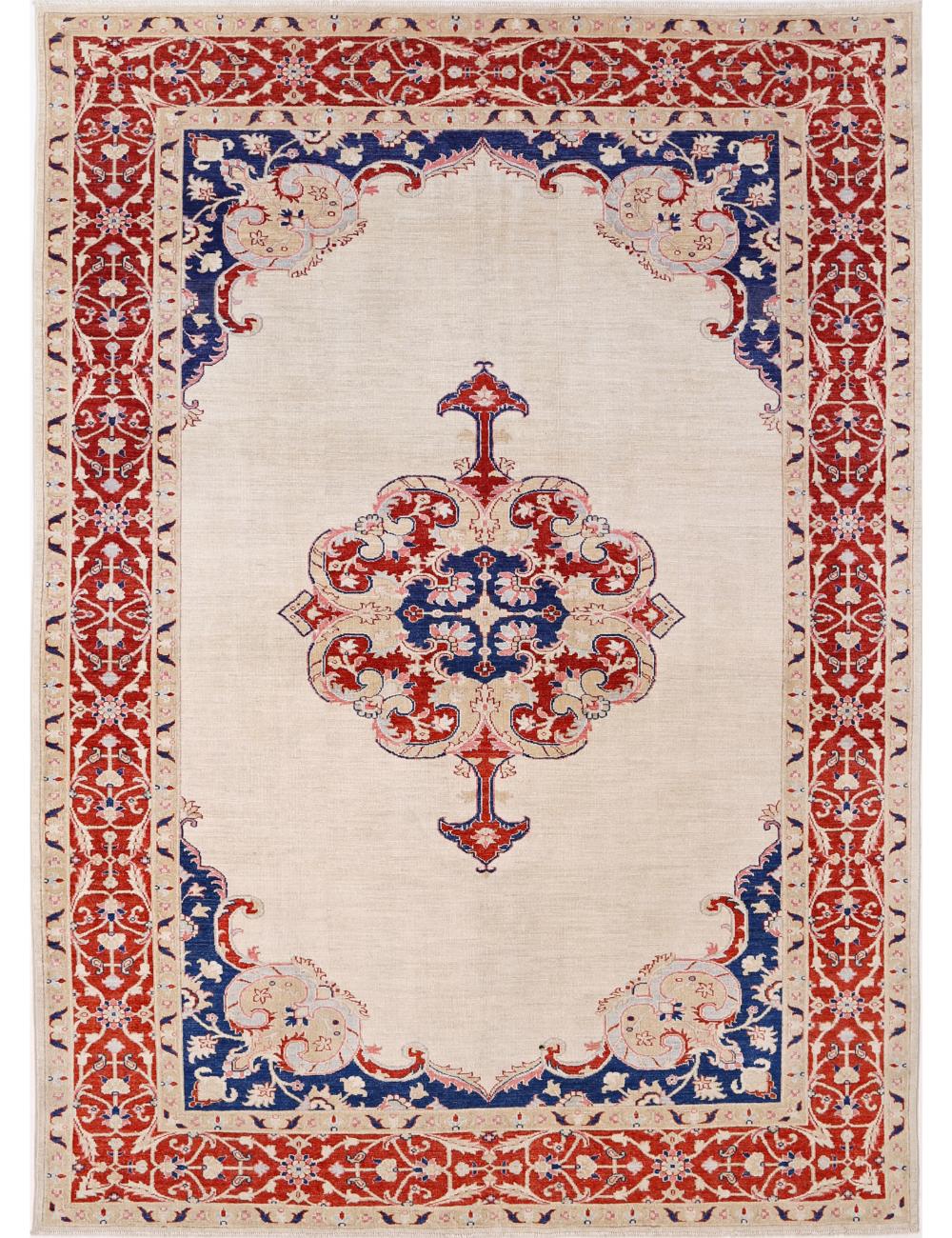 Ziegler 6' 9" X 9' 3" Hand-Knotted Wool Rug 6' 9" X 9' 3" (206 X 282) / Ivory / Red