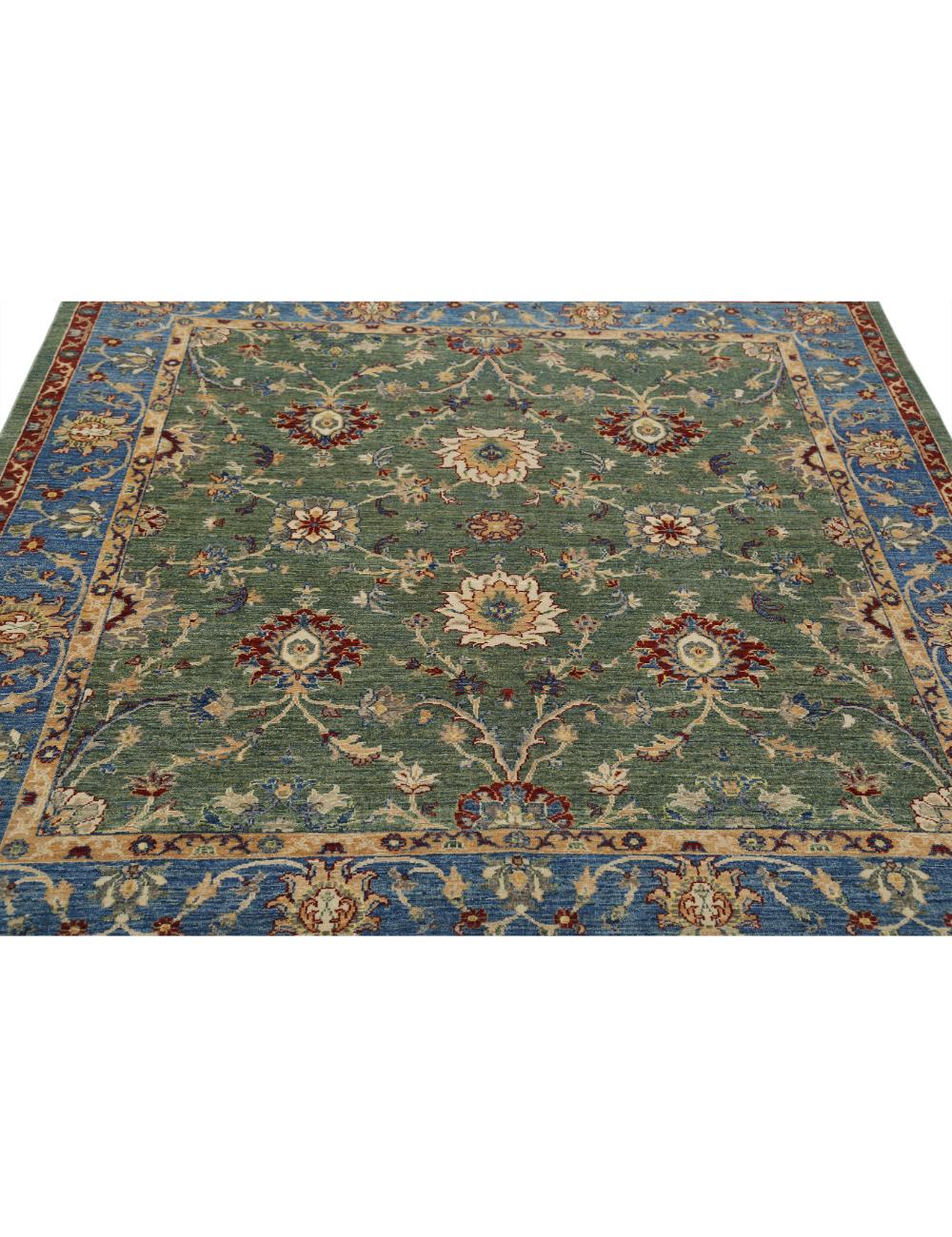 Ziegler 6' 5" X 6' 5" Hand-Knotted Wool Rug 6' 5" X 6' 5" (196 X 196) / Green / Blue