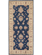 Ziegler 3' 2" X 6' 11" Hand-Knotted Wool Rug 3' 2" X 6' 11" (97 X 211) / Blue / Ivory