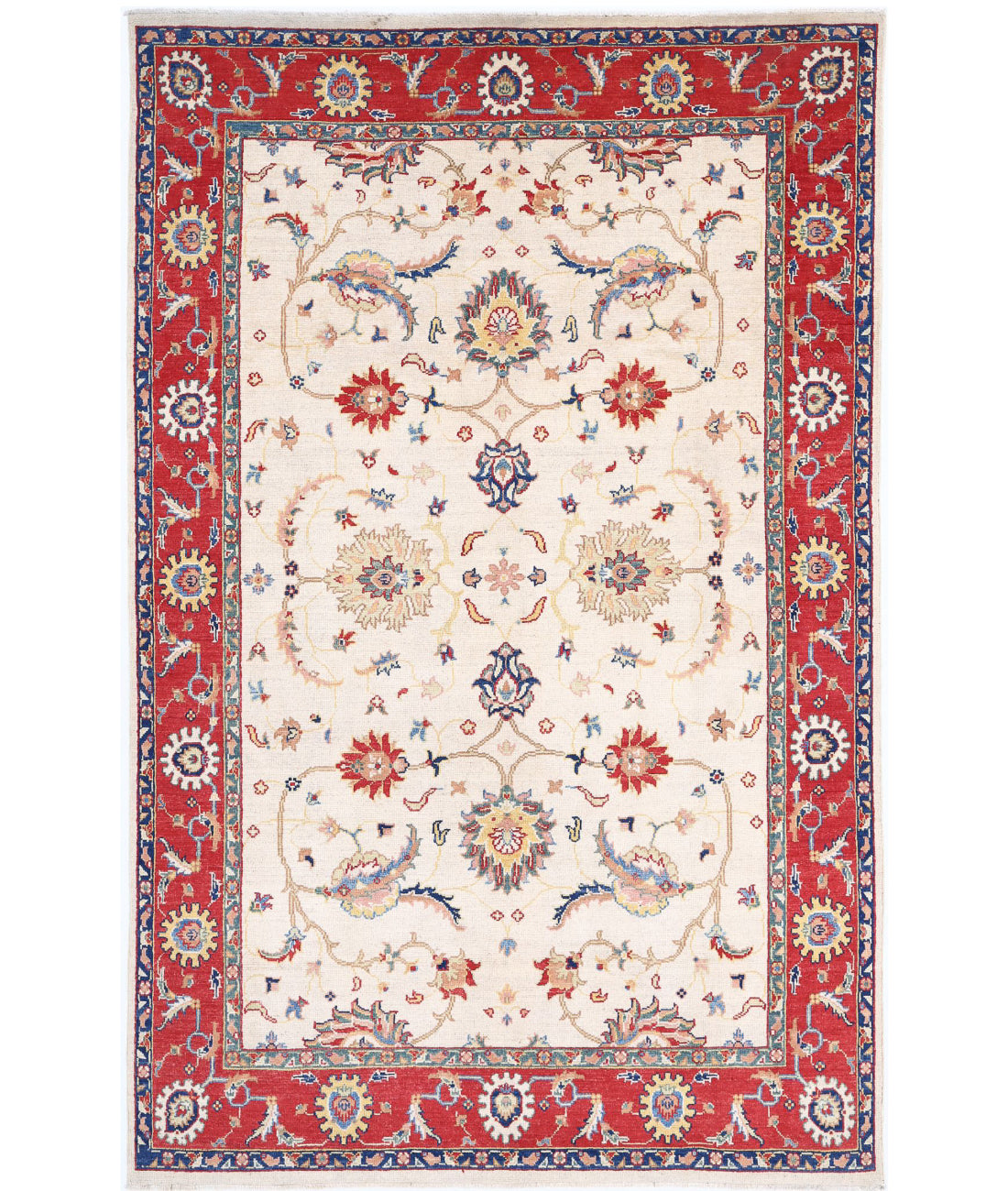 Ziegler 6'5'' X 10'2'' Hand-Knotted Wool Rug 6'5'' x 10'2'' (193 X 305) / Ivory / Red