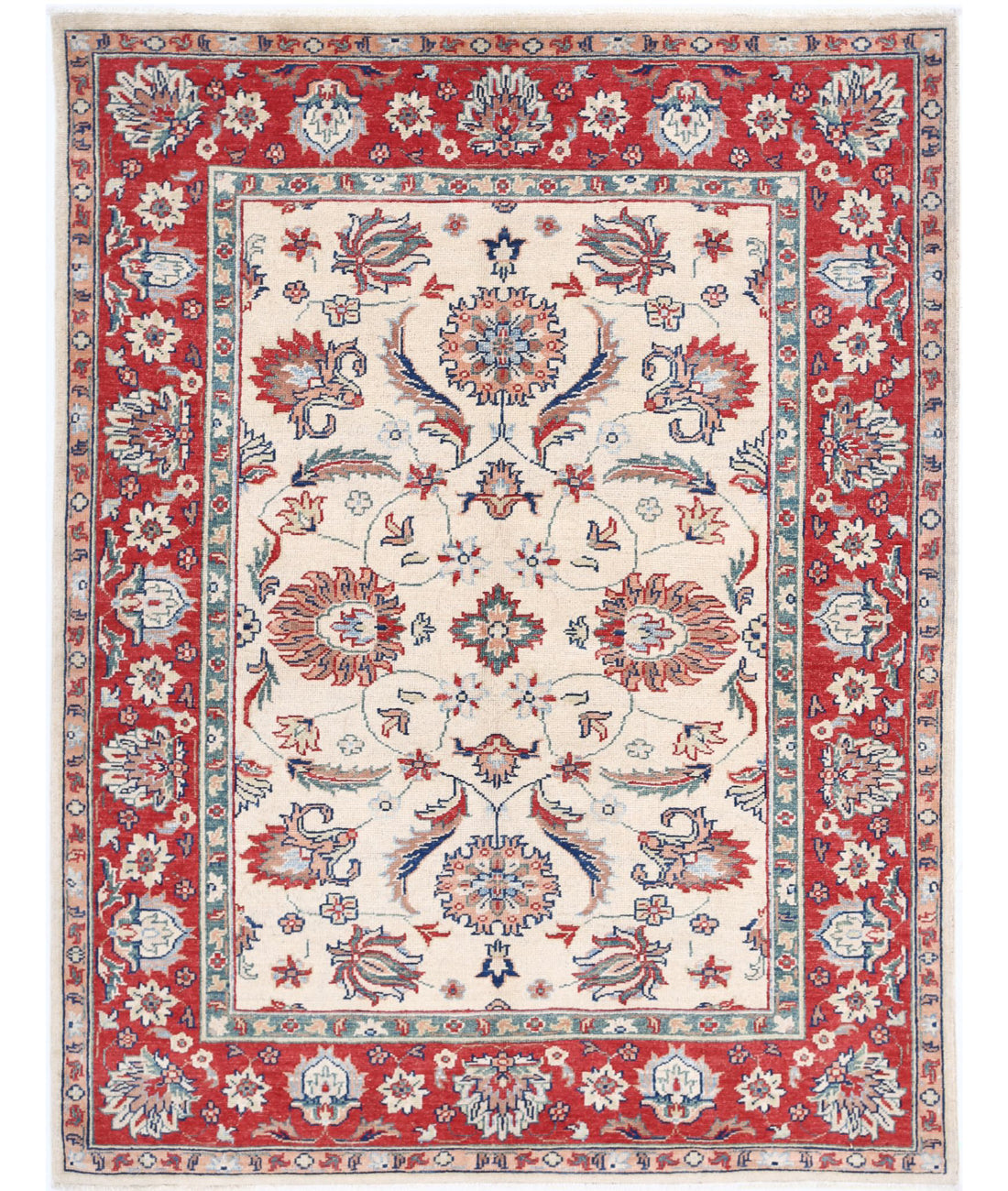 Ziegler 5'6'' X 7'3'' Hand-Knotted Wool Rug 5'6'' x 7'3'' (165 X 218) / Ivory / Red