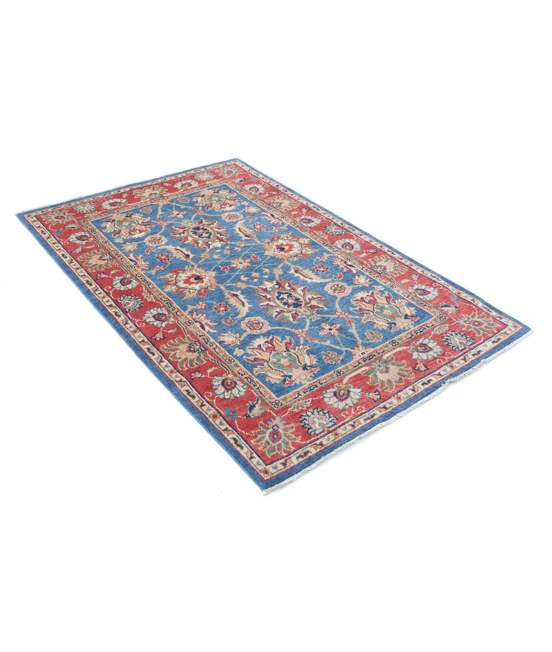 Ziegler 4'1'' X 6'3'' Hand-Knotted Wool Rug 4'1'' x 6'3'' (123 X 188) / Blue / Rust