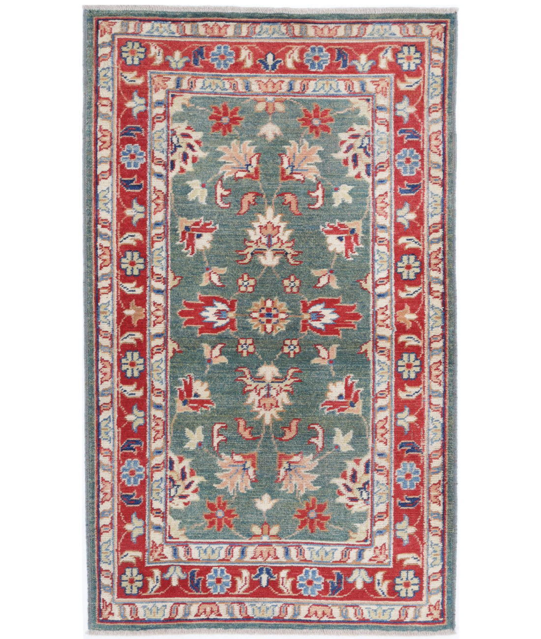 Ziegler 2'11'' X 5'0'' Hand-Knotted Wool Rug 2'11'' x 5'0'' (88 X 150) / Green / Red