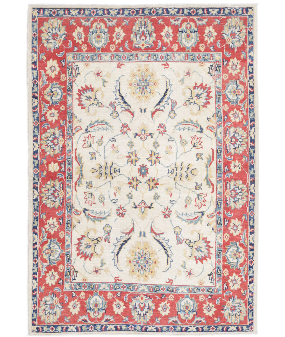 Ziegler 4'0'' X 5'8'' Hand-Knotted Wool Rug 4'0'' x 5'8'' (120 X 170) / Ivory / Red