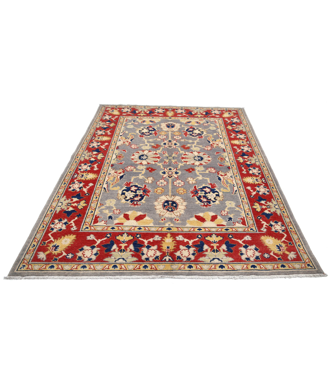 Ziegler 5'5'' X 7'4'' Hand-Knotted Wool Rug 5'5'' x 7'4'' (163 X 220) / Grey / Red