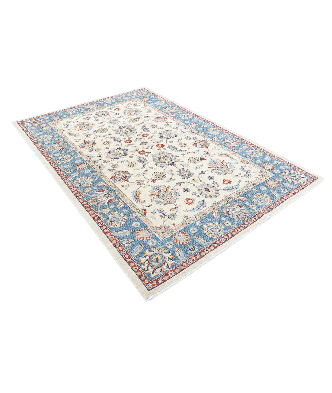 Ziegler 5'6'' X 8'1'' Hand-Knotted Wool Rug 5'6'' x 8'1'' (165 X 243) / Ivory / Blue