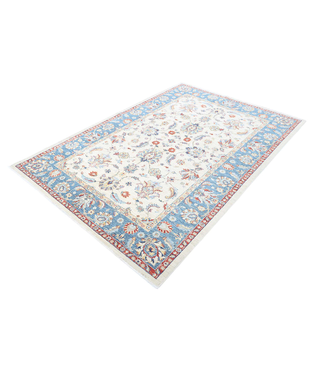 Ziegler 5'6'' X 8'1'' Hand-Knotted Wool Rug 5'6'' x 8'1'' (165 X 243) / Ivory / Blue