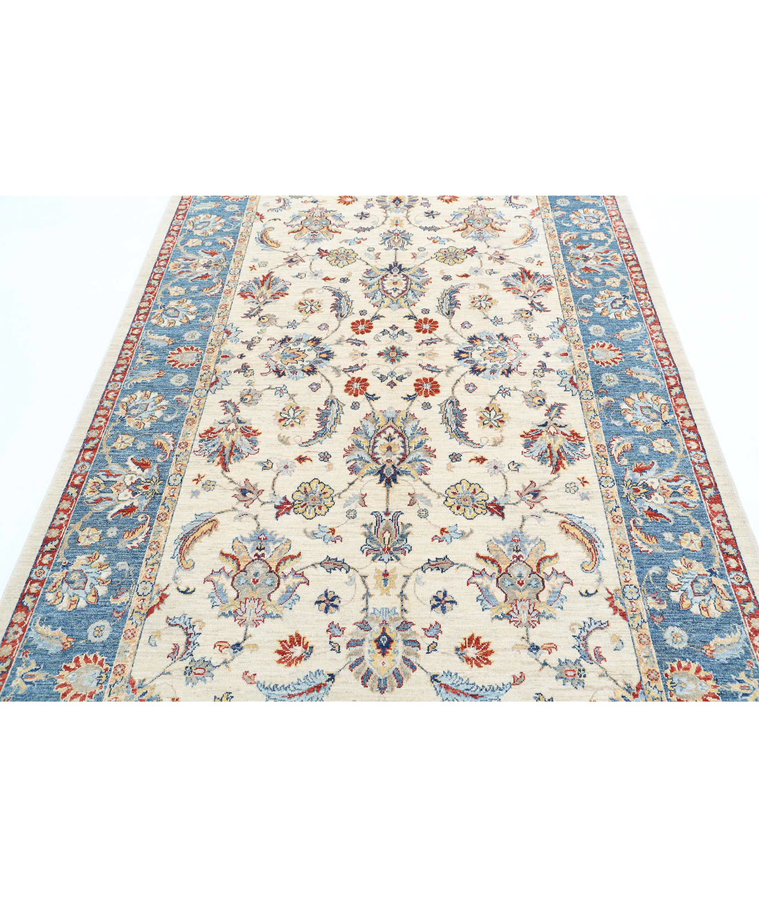 Ziegler 5'6'' X 8'1'' Hand-Knotted Wool Rug 5'6'' x 8'1'' (165 X 243) / Ivory / Blue