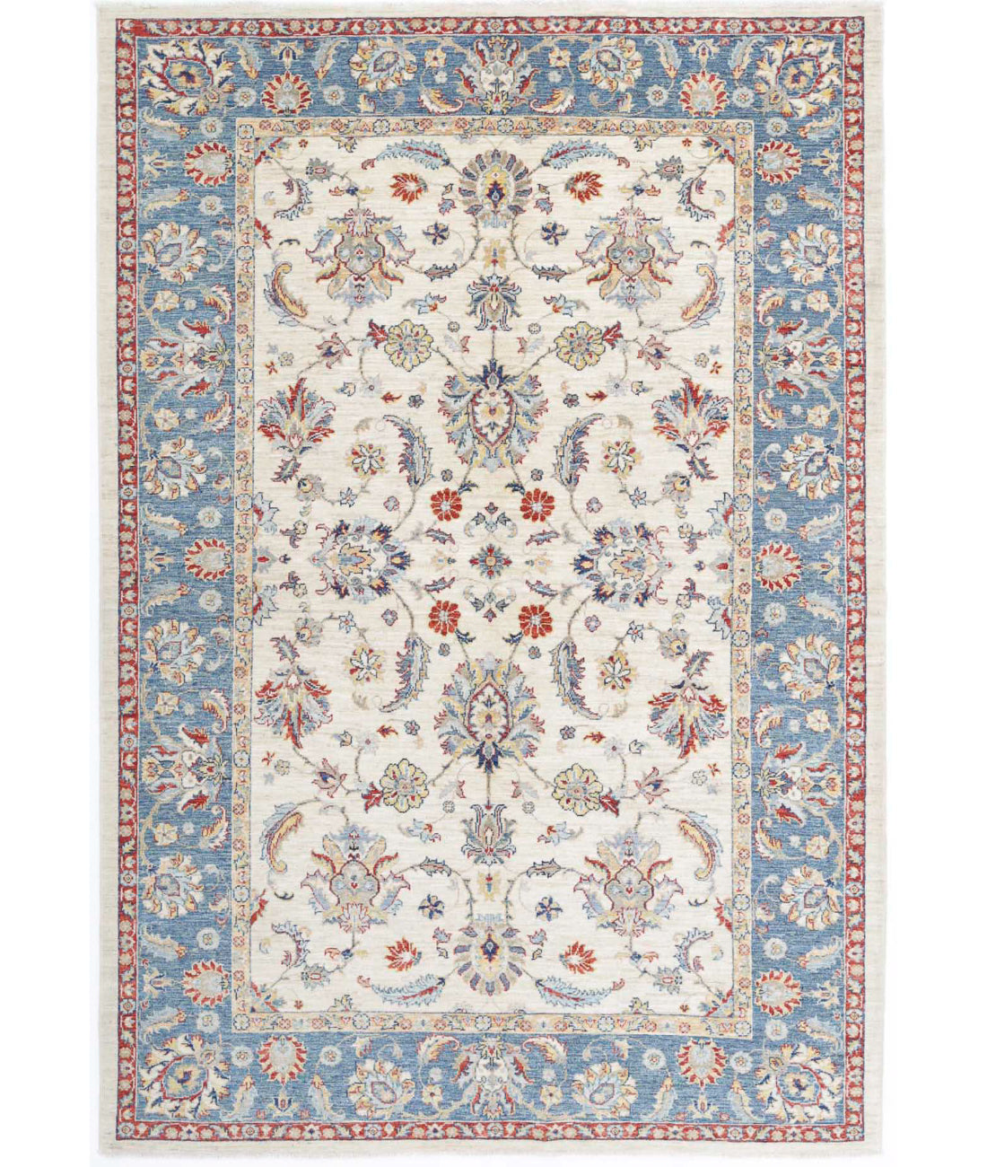 Ziegler 5'6'' X 8'1'' Hand-Knotted Wool Rug 5'6'' x 8'1'' (165 X 243) / Ivory / Blue