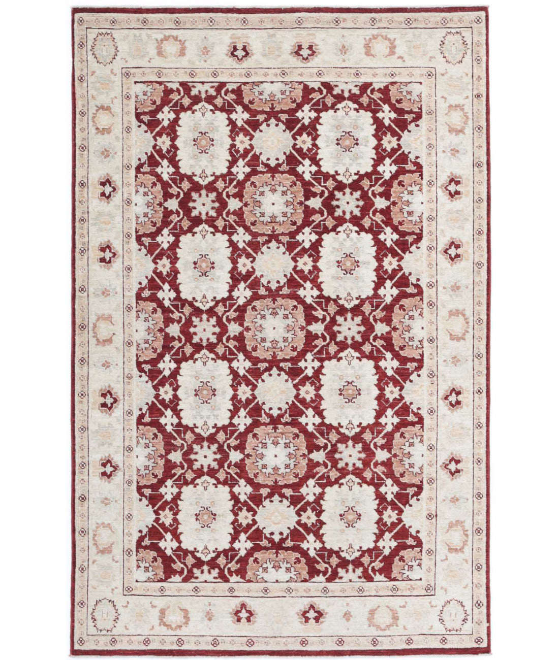 Ziegler 4'0'' X 6'3'' Hand-Knotted Wool Rug 4'0'' x 6'3'' (120 X 188) / Red / Ivory