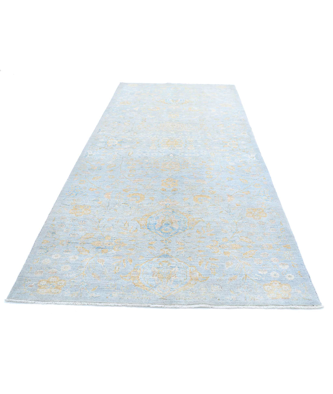 Ziegler 5'0'' X 11'9'' Hand-Knotted Wool Rug 5'0'' x 11'9'' (150 X 353) / Blue / Gold